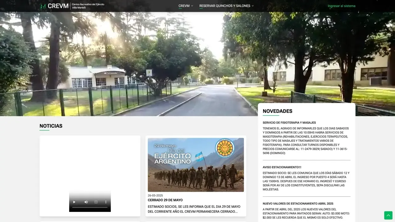 Web Centro Recreativo del Ejército Villa Martelli